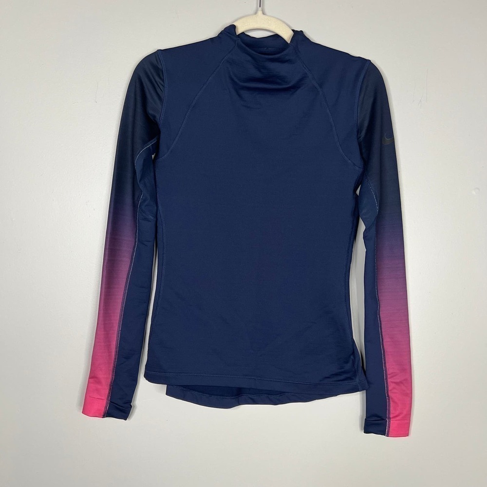 Nike Pro Hyperwarm Athletic Shirt Ombre Sleeves Mesh Detail Thumb Holes Sz Small